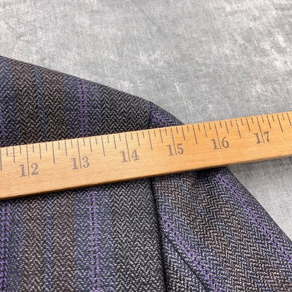 Escada Blazer Women 34 Gray Purple Stripe Herringbone Layer Collar Classic - Picture 7 of 10